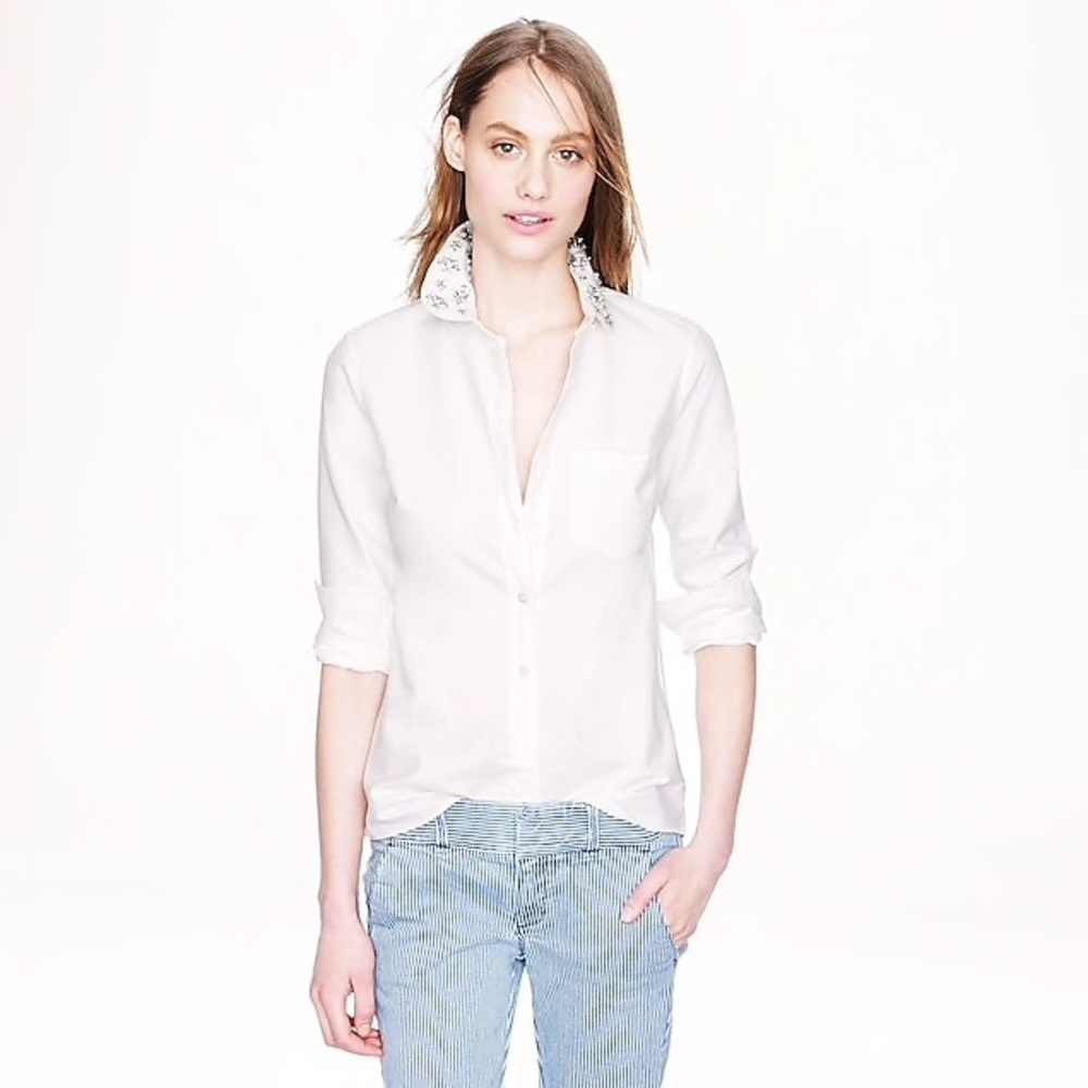 J.Crew Jeweled Peter Pan Oxford Boy Shirt
